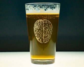 Hand Etched Brain Beer Pint Glass - Macabre Gift