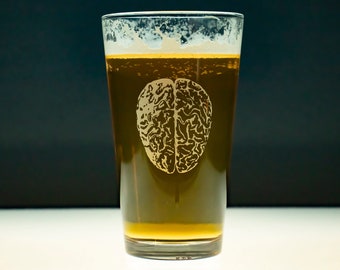 Brain Beer Pint Glasses (4) - hand etched - GREAT GIFT!