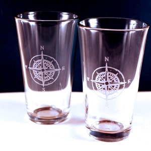 Compass Beer Pint Glass 1 hand etched GREAT GIFT image 5