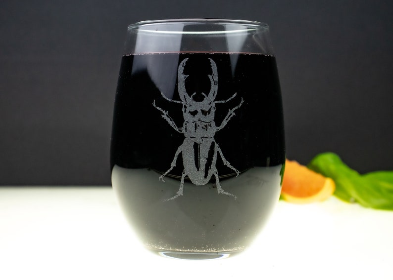 Beetle Stemless Wine Glass hand etched GREAT GIFT image 3