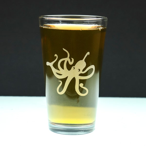 Octopus Beer Pint Glasses (2)  - hand etched - GREAT GIFT!