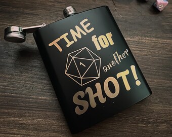 Stainless Steel Hip Flask with D20 Design Engraving