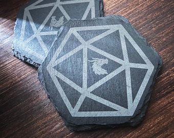 Slate Coaster with D20 Design for Your Dungeons and Dragons Games!