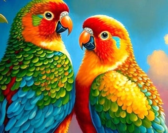 Cross-Stitch PATTERN for A Pair of Parrots, digital download, PDF pattern, tropical, gift ideas, diy projects, colorful, birds, x-stitch