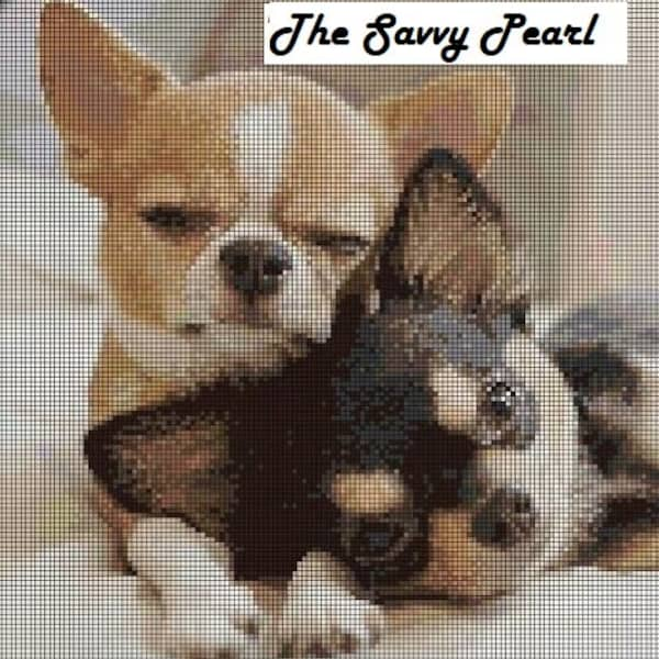 Cross Stitch PATTERN graph for mini sweethearts chihuahuas, PDF download, small dogs, tiny, toy breed, animals, pets, gift ideas, diy