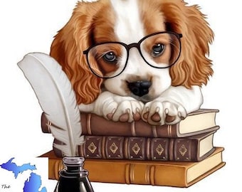 Cross-Stitch PATTERN for Bookworm dog, book lover, puppy, dogs, animals, gift ideas, diy project, x-stitch, embroidery, stitching, crafts