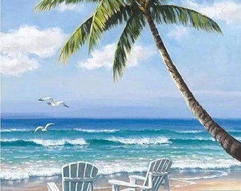 Cross-Stitch PATTERN for Perfect Seats, digital download, PDF pattern, palm trees, tropical, vacation, gift ideas, diy projects, relax
