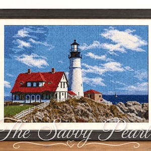 Portland Head Lighthouse Cross Stitch Pattern: Maine Nautical Scene (Digital Download)