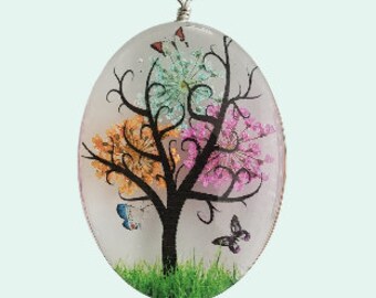 Tree and butterflies acrylic pendant, oval shape, heavy and durable, beautiful gift idea, mothers day, sister, best friend, teens, women