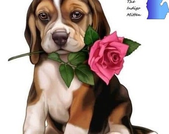 Cross-Stitch PATTERN for Super Sweet Beagle, digital download, PDF pattern, dogs, rose, teens, gift ideas, diy projects, x-stitch