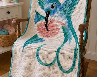 Hummingbird PATTERN for crochet afghan, PDF digital download