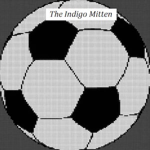 Pode incluir: Gráfico de bola de futebol preto e branco com o texto "The Indigo Mitten" acima.