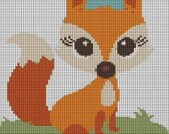 CROCHET graph with instructions PATTERN, girl fox for afghan, nursery pattern, baby, wildlife, gift ideas, foxes, baby's room decor