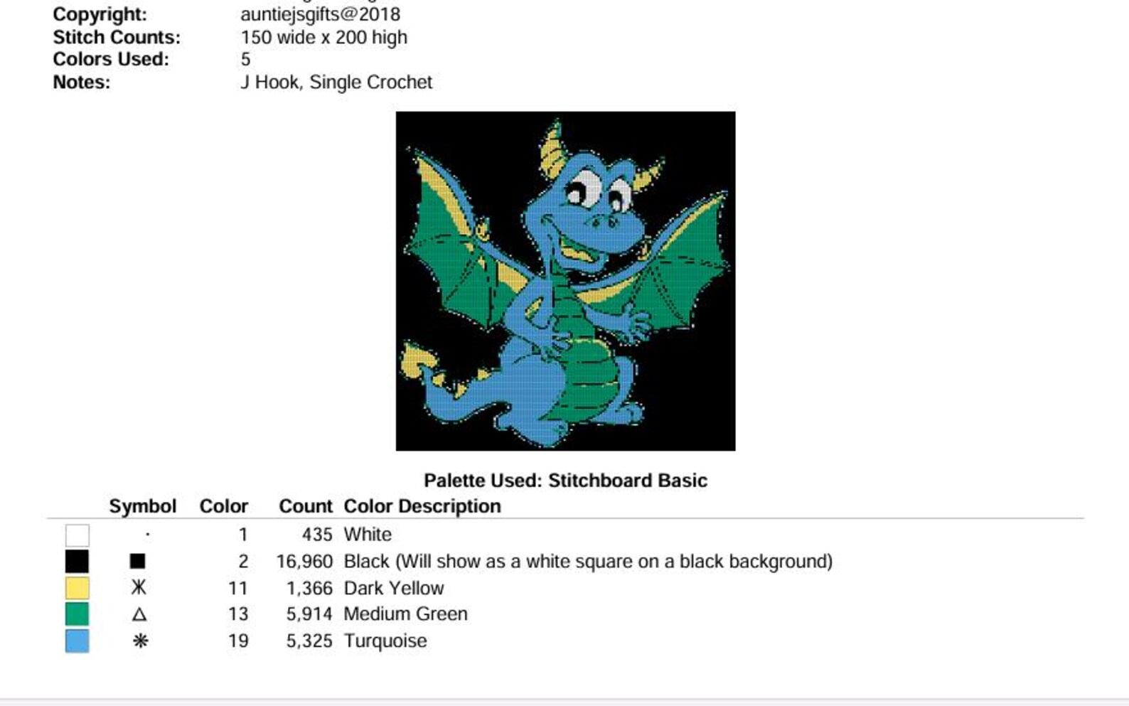 CROCHET Graph With Instructions PATTERN, Happy Dragon for Afghan, Pdf ...
