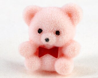 Miniature Pink Flocked Teddy Bears, Dollhouse, Tiny