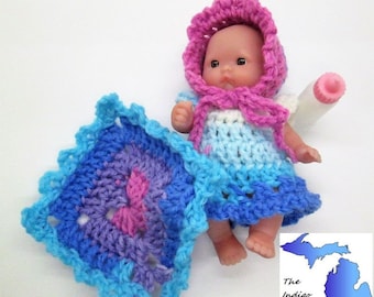 CROCHET PATTERN for mini dress set, for 5 inch dolls, doll clothes, pdf instant download, easy, diy project, gift ideas, dress, bonnet