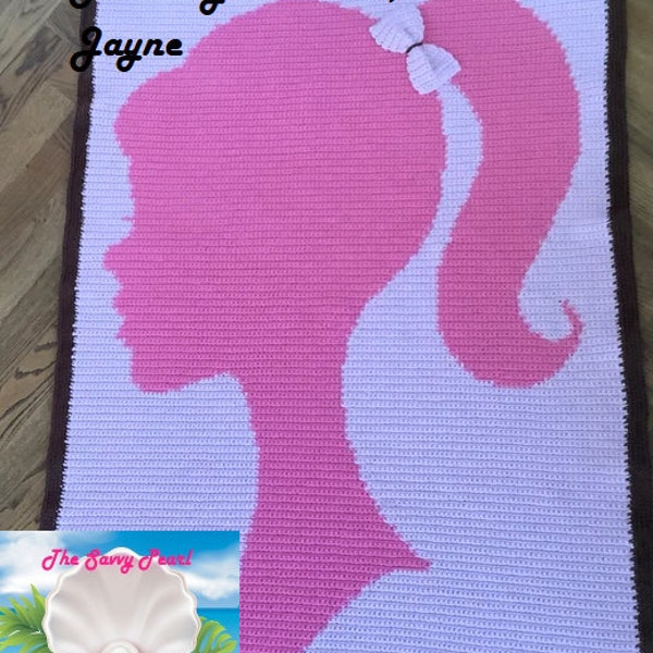 CROCHET graph with instructions PATTERN, girl shadow for afghan, doll, face, girls, teens, tweens, girls room, birthday, throw, blanket