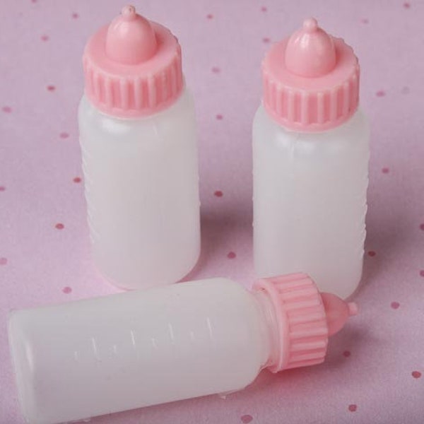 Small pink baby doll bottles, set of 3, 6 or 12, gender reveal, baby shower decorations, pretend play, craft projects, diy, gift ideas