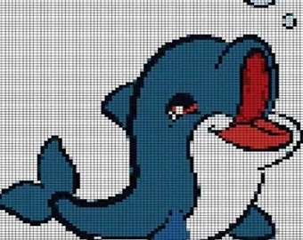 CROCHET graph with instructions PATTERN, baby dolphin for afghan, nursery, blanket, throw, kids room, easy, single crochet, diy projects