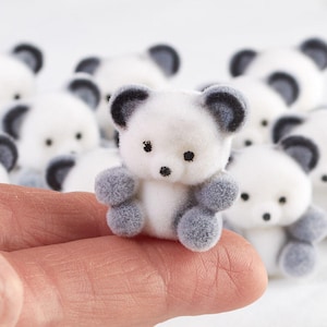 Miniature flocked panda bears, dollhouse, tiny, 1:12 scale, 1 inch