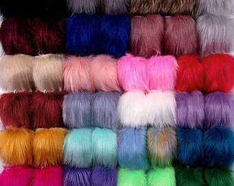 Furry pom poms, faux fur, 10cm/4 inch, assorted colors, random, nice quality, for hats, for shoes, for skates, backpacks, zipper pulls