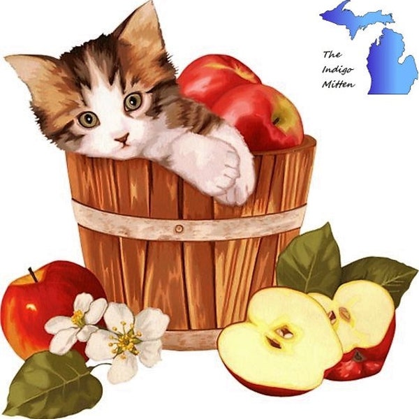 Cross-Stitch PATTERN for Apple Pickin Kitten, pdf download, bushel, fall, autumn, cat, xstitch, wall decor, gift ideas, diy project