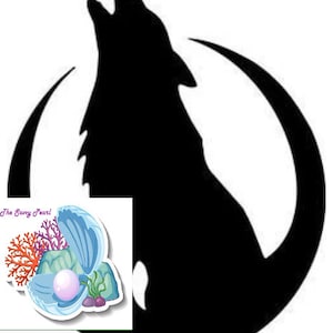 May include: A black silhouette of a wolf howling at the moon. The moon is a crescent shape. The text "The Savvy Pearl" is in a white box in the lower left corner of the image.