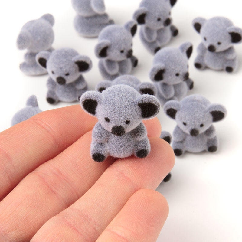 Miniature flocked koala bears, one inch, 1:12 scale, dollhouse, collectors