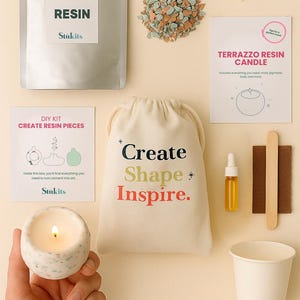 Kit fai da te per candele in resina terrazzo, set completo per principianti, idea regalo, decorazione per la casa, hobby creativo, attività rilassante, progetto per un appuntamento romantico.