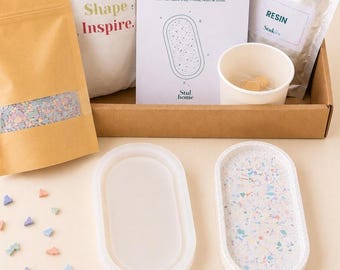 Kit para duas pessoas para fazer bandejas de terrazzo - Criem juntos as suas próprias bandejas decorativas | Presente criativo para um encontro romântico