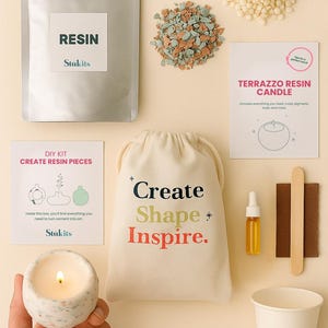 Kit fai da te per candele in resina terrazzo, set completo per principianti, idea regalo, decorazione per la casa, hobby creativo, attività rilassante, progetto per un appuntamento romantico.