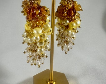 Boucles d'oreilles en grappe de verre tchèque et de fausses perles
