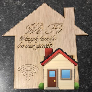 Custom Laser Engraved WiFi Sign – House Shaped QR Code Guest Sign | Personalized WiFi Password Display | Airbnb Decor | Housewarming Gift