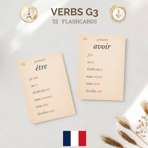 Tarjetas didácticas de francés • VERBOS G3 • PDF digital e imprimible • Tarjetas educativas
