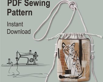 DIY Drawstring Pouch PDF Pattern • Small Fabric Bag 15x19 cm • Instant Sewing Download