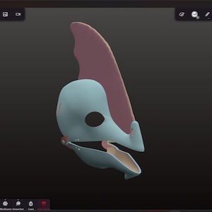 Puede incluir: Modelo 3D de una estructura anatómica estilizada, con una forma redondeada azul claro y un agujero oscuro, conectada a una forma rosa claro en forma de ala. El modelo está sobre un fondo gris oscuro.