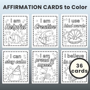Cartões de Afirmação para Crianças para Imprimir | Conjunto de Afirmações para Colorir | Atividade para o Cantinho da Calma em PDF | Colorir para Crianças em Casa | Criaturas dos Recifes de Coral