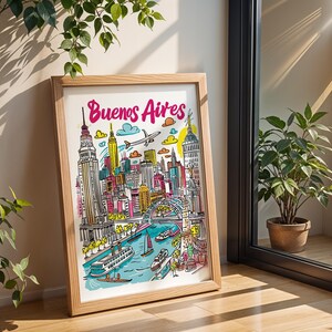 Buenos Aires Watercolor Cityscape - Urban Wall Art, Vibrant City Illustration, Printable Decor, California Art Print, Home Interior 705