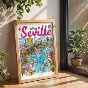 Printable Seville Wall Art - Modern Watercolor Illustration, Vibrant Cityscape Decor, Spanish Urban Print, Digital Art for Home 709