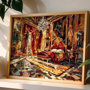 Printable Opulent Royal Bedroom Art - Luxurious Palace Interior, Rich Tapestry Decor, Elegant Wall Art, Regal Home Decor, Digital Print 419