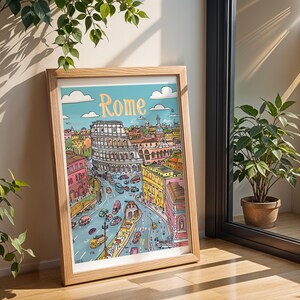 Rome Illustration - Vibrant Cityscape Wall Art, Italian Urban Decor, Printable Travel Art, Digital Download Rome 703