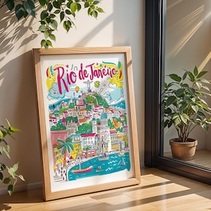Modern Rio de Janeiro Watercolor Illustration - Printable Cityscape Art, Vibrant Urban Decor, Colorful Brazil Wall Art, Digital Print 700