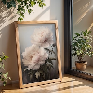 Peony Floral Art - Moody Vintage Botanical Wall Decor, Elegant Flower Print, Cottagecore Home Decoration, Digital Download 814