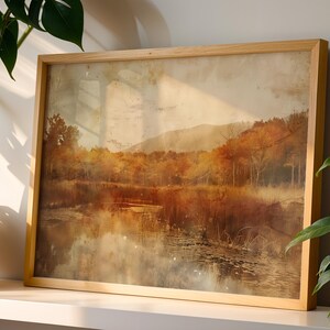 Autumn Landscape Printable Wall Art - Earthy Vintage Fall Scenery, Rustic Cottagecore Decor, Moody Woodland Scene, Digital Download 425