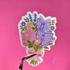 Book Bouquet Sticker, Floral & Books Vinyl Sticker for Book Lovers, BookTok Girlies, Coquette Whimsical Bookish Sticker