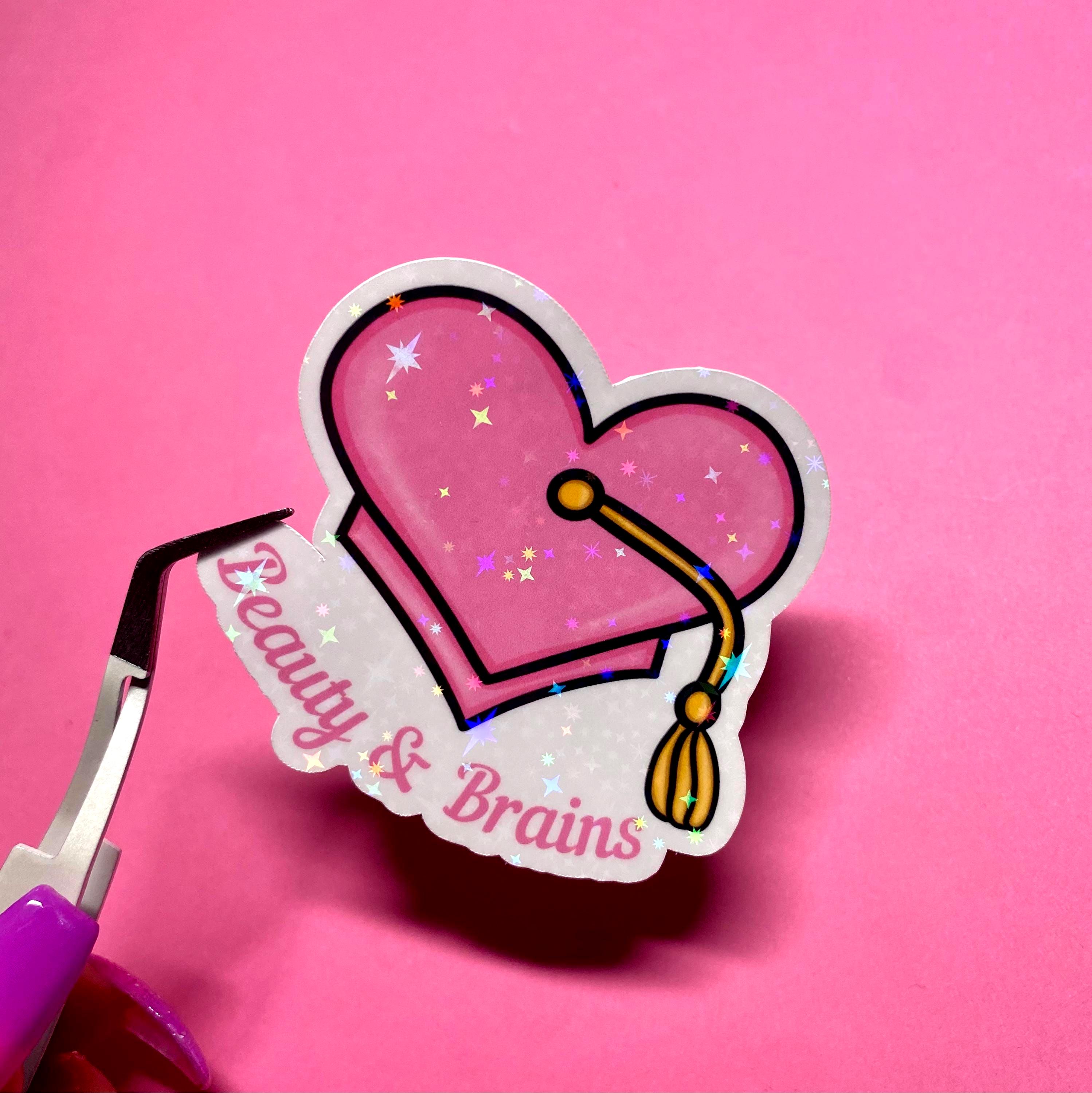 Beauty and Brains Graduation Cap Sticker: Waterproof Vinyl Decal