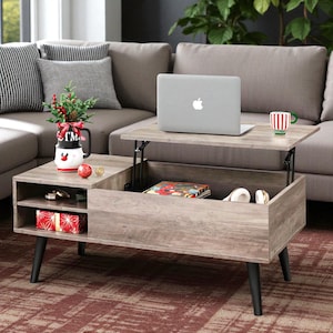 Lift Top Coffee Table with Storage - Small Room Table with Adjustable Shelf - Mid Century Modern Coffee Table - Hidden Storage Compartment