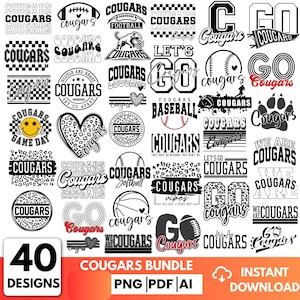 Cougars Mascot png Bundle, Game Day, Cheer (png, pdf, ai)