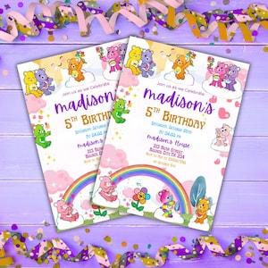 Care Bears Birthday Invitation, Printable Editable Birthday Party Invite, digital Party Invitation template, Care Bears Invitation Card