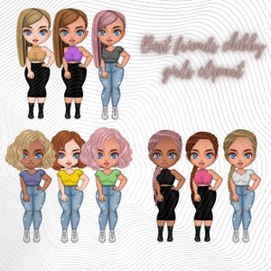 Kurvige Mädchen Clipart, Kurvige Freunde, Sitzen Mode Besties Clip Art, Porträt Ersteller, Beste Freunde PNG, personalisiertes Porträt, kommerzielle Nutzung